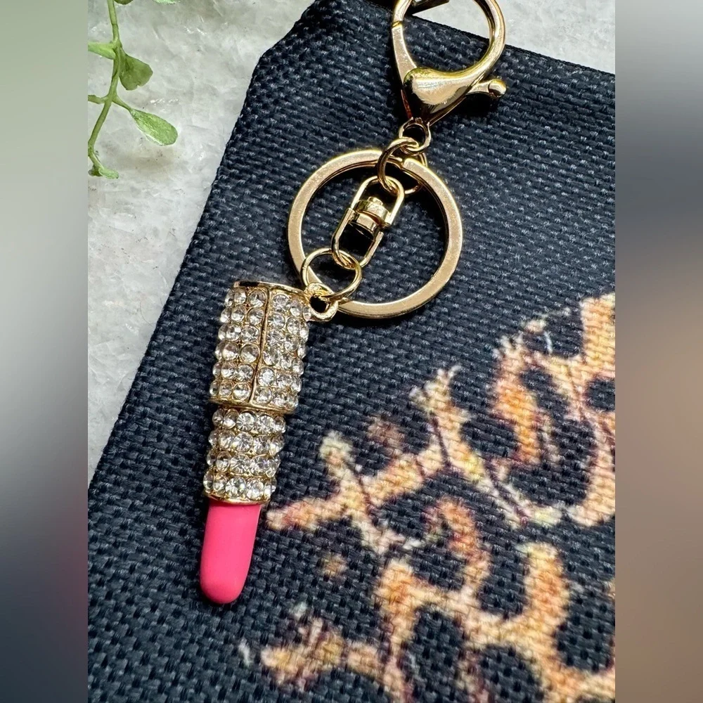 New Leopard Print Lips Makeup Tech Pencil Zip Bag Pouch w/ Lipstick Charm - 8.5”